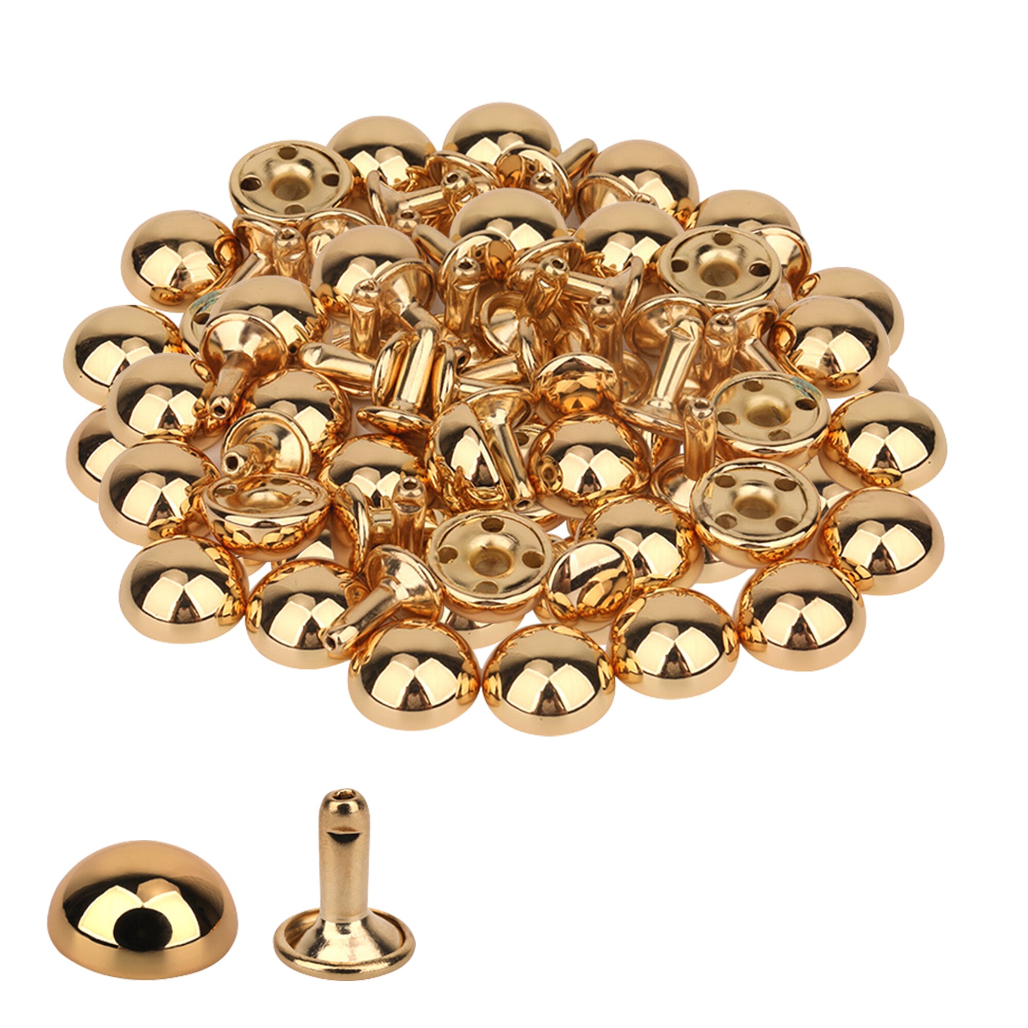Neel Blue 12mm Dome Shaped Bag Feet Rivets with 9mm Round Studs - 25pcs in Gold