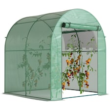 Outsunny Walk in Polytunnel Greenhouse with Roll-up Window and Door, Green