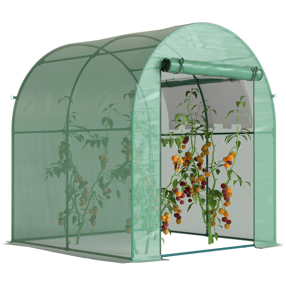 image 1 of Outsunny Walk in Polytunnel Greenhouse with Roll-up Window and Door, Green