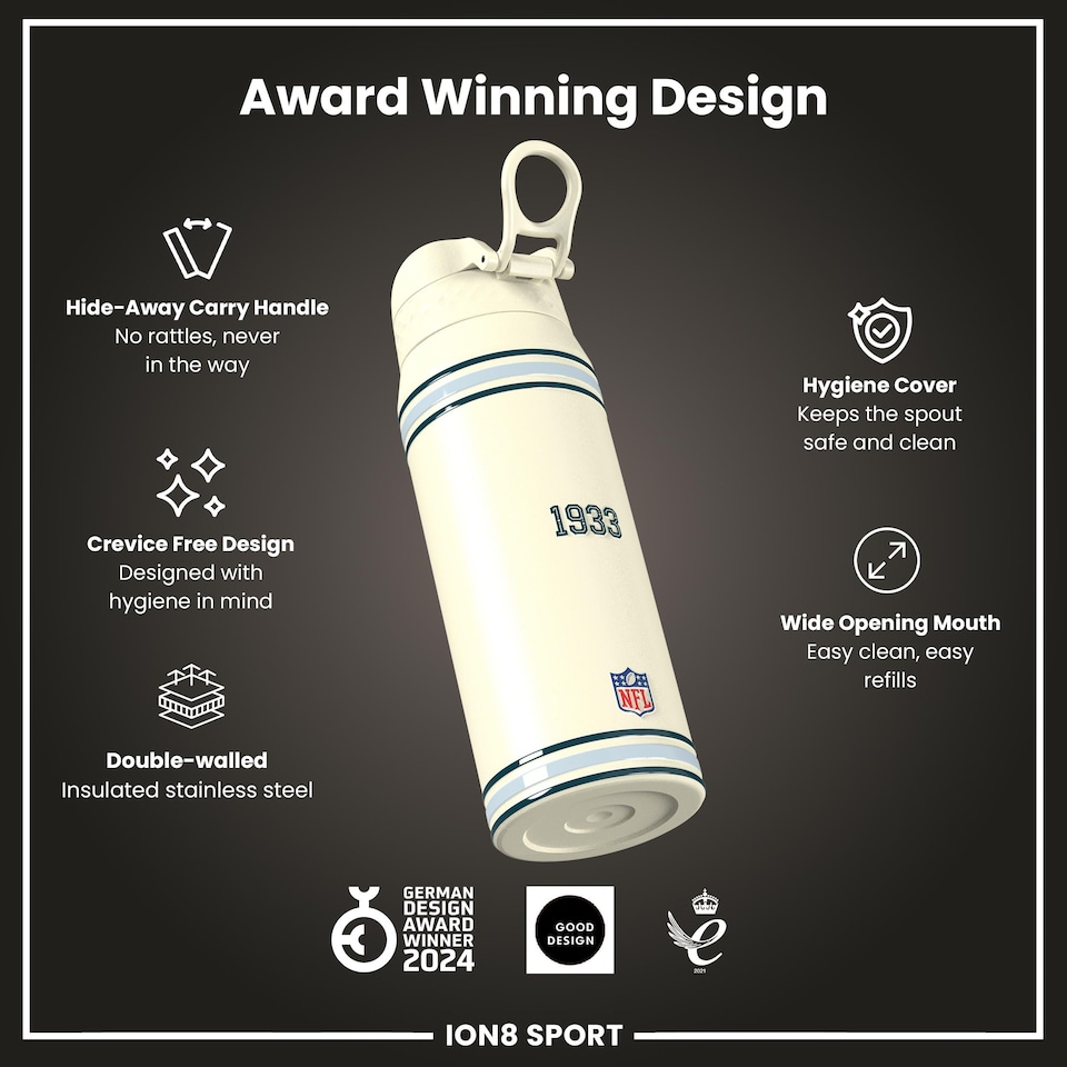 image 1 of NFL x Sports, Vacuum Insulated Steel Bottle, Series, 750ml (24oz) | Cream | NFL Throwback Eagles | One Size