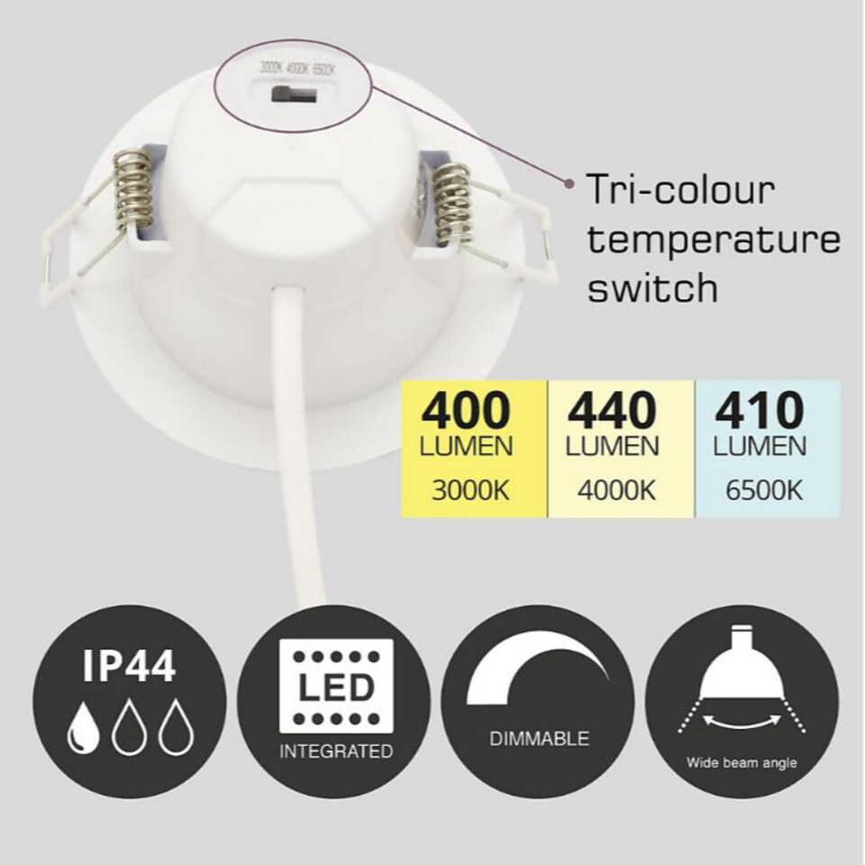 image 1 of Set of 20 CCT LED Bathroom Downlights - White IP44 Recessed Downlights | White | White | 20