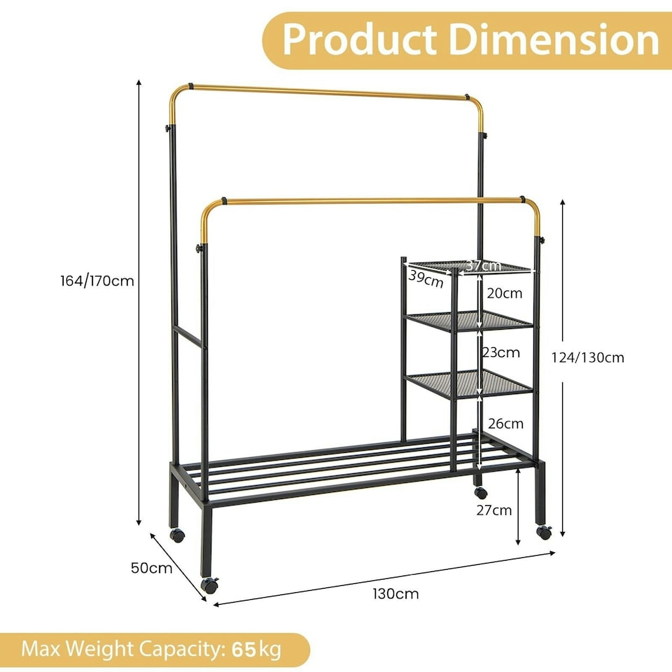 image 1 of CISTWAY Clothes Drying Rack Double Rods Garment Rack Gold
