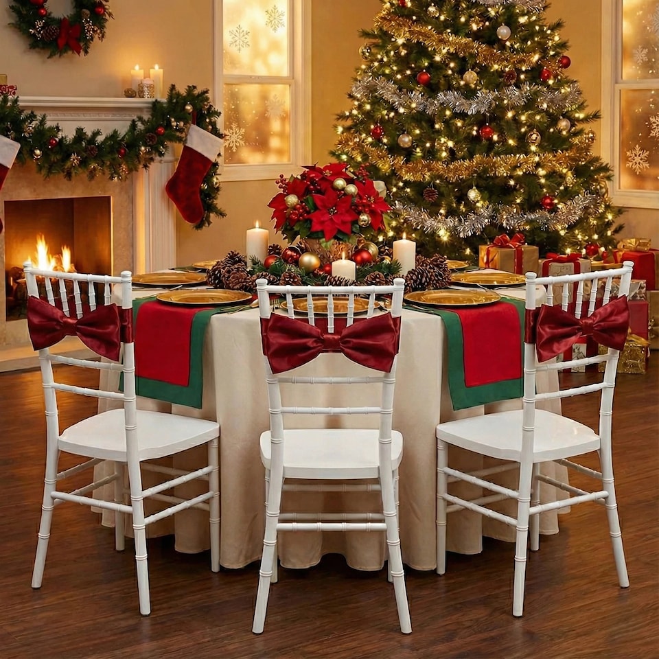 image 1 of 50cm Large Metallic Christmas Chair Bows Sashes Party Dining Decor Wedding | Red | Red | Set of 2