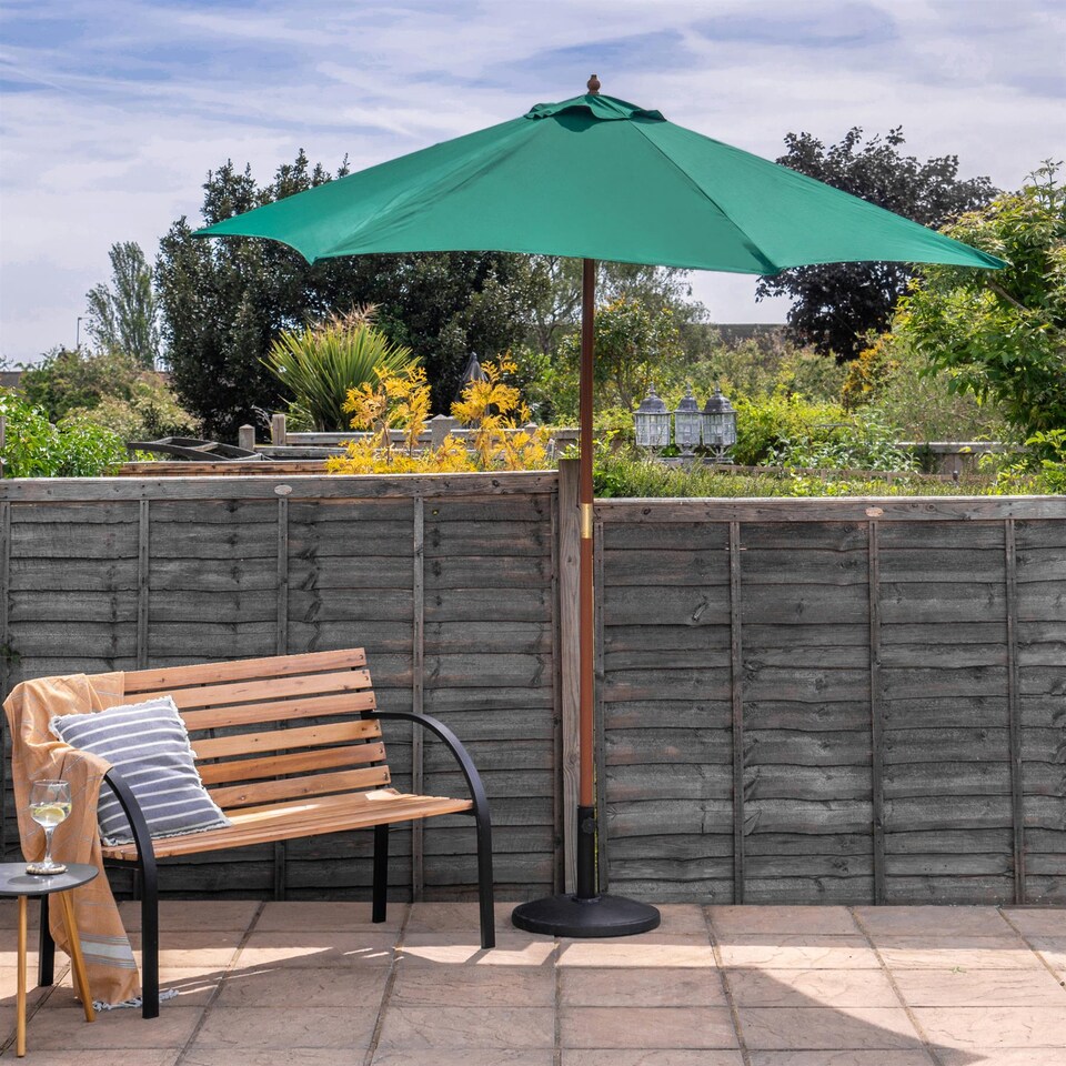 image 1 of Harbour Housewares Wooden Garden Parasol & Base Set - 2.7m - Green