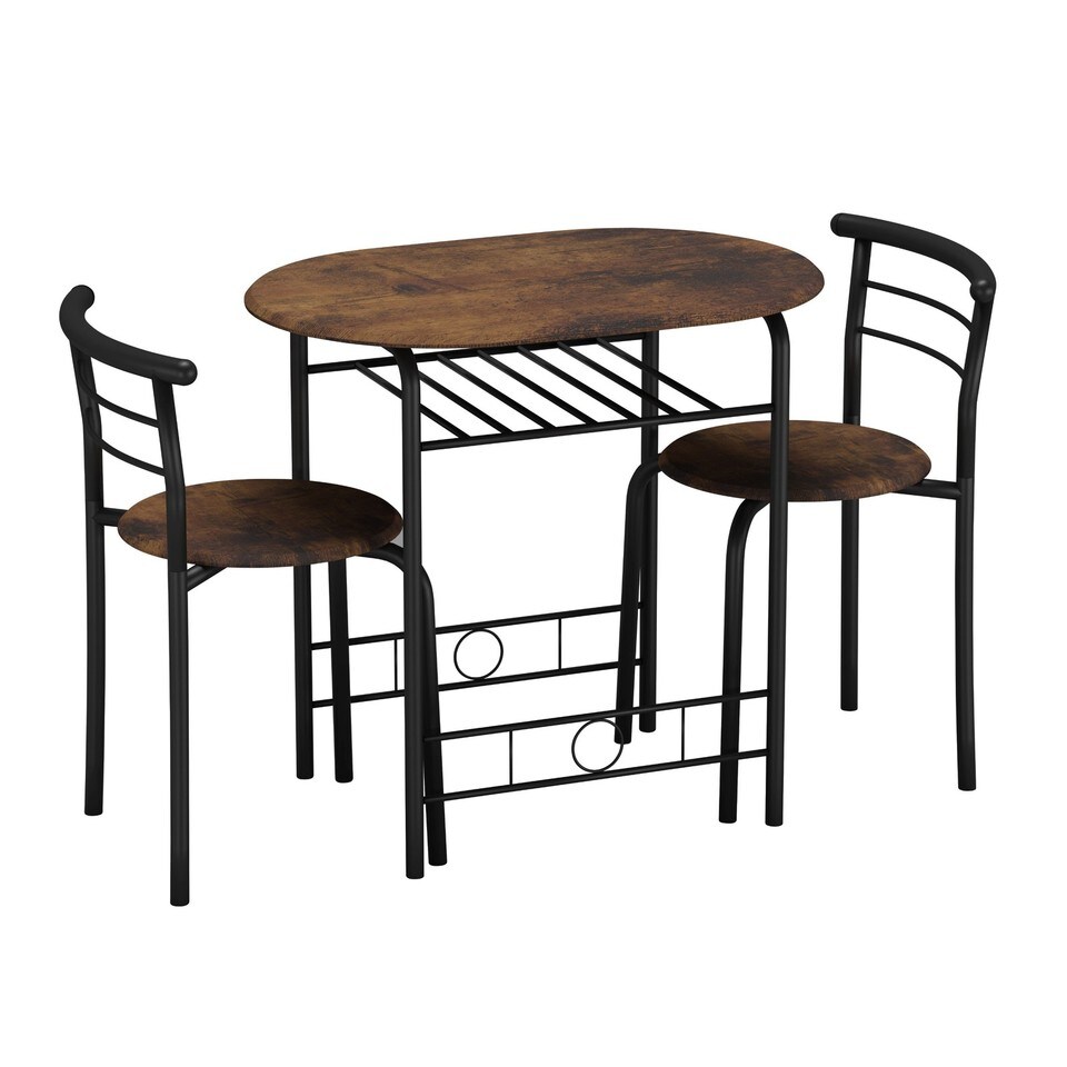 image 1 of 3 Pcs Dining Table 2 Chairs Set Kitchen Breakfast Furniture Compact Space Saving | Multi | Rustic Brown