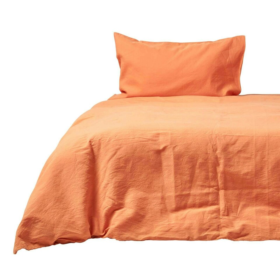 image 1 of Homescapes Burnt Orange Linen Duvet Cover Set - Super King