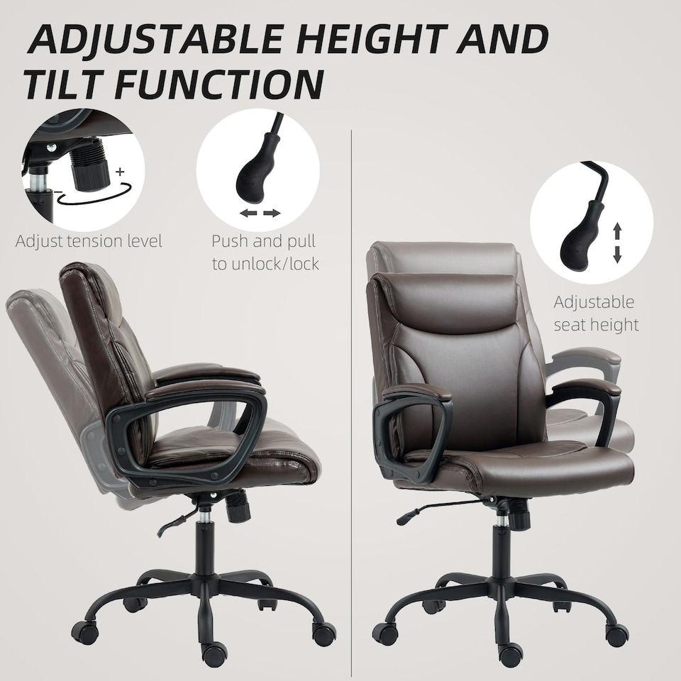 image 1 of HOMCOM Faux Leather Desk Chair with Tilt Function for Home Office Black