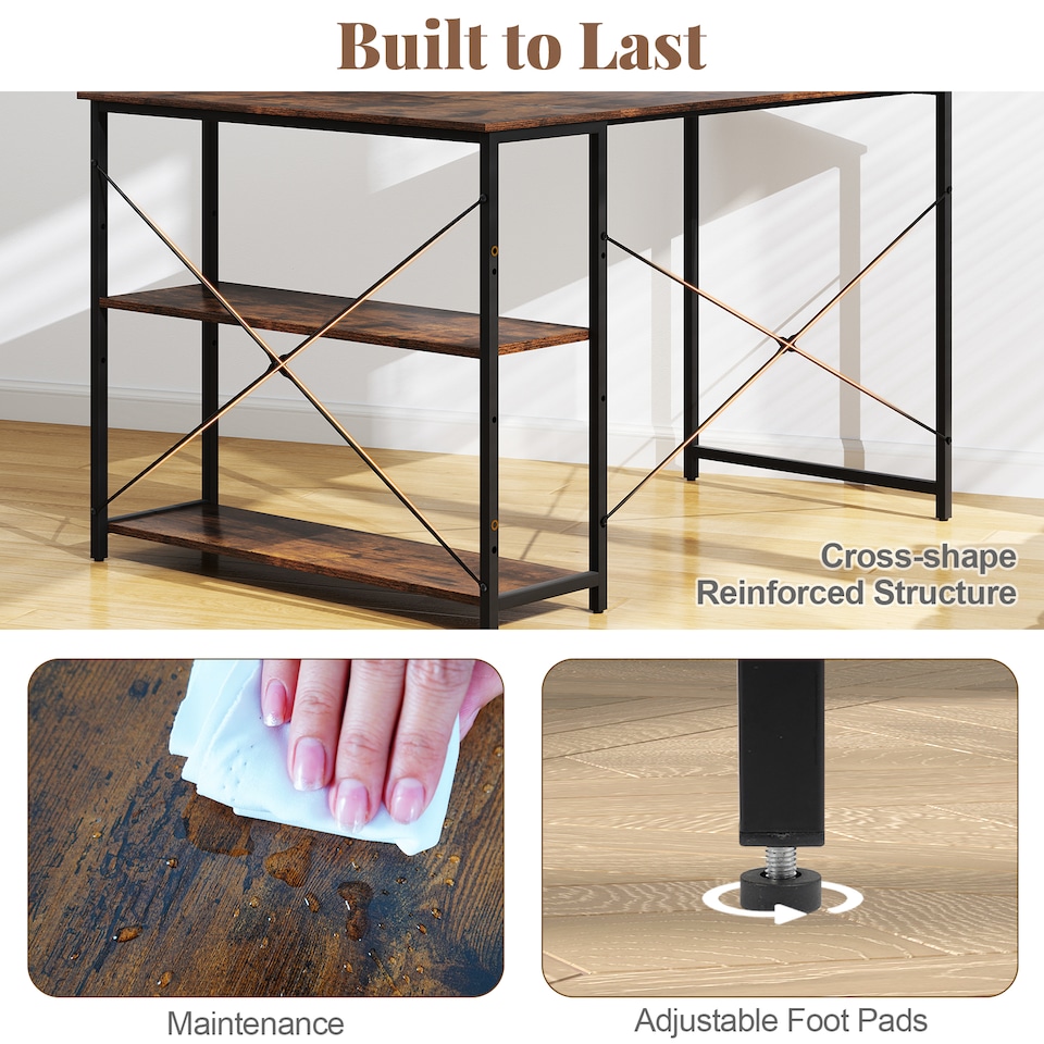 image 1 of COSTWAY L-shaped Computer Desk Reversible Corner Desk Brown