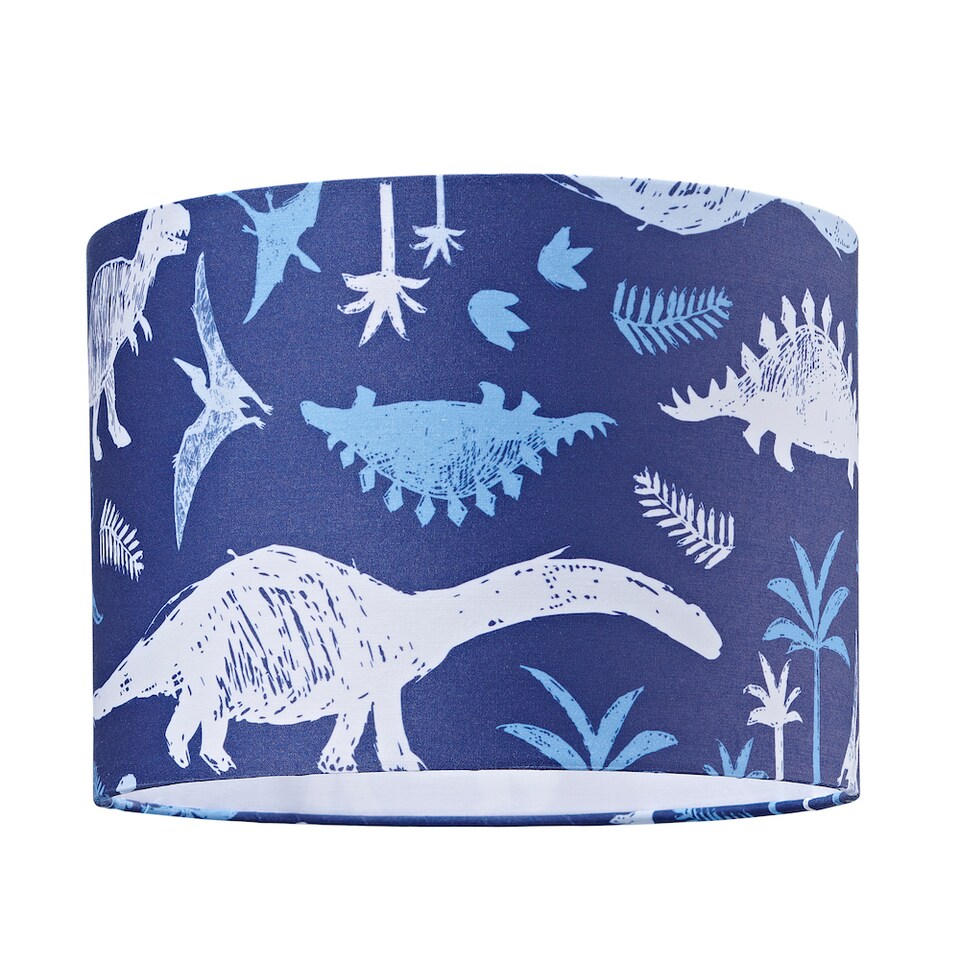 image 1 of Modern and Fun Dinosaur Themed Navy Blue and White Cotton Little Ones Lamp Shade | Blue