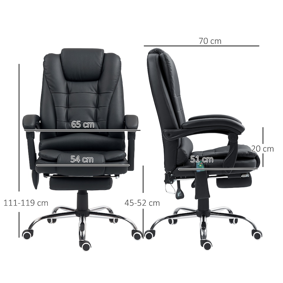 image 1 of Vinsetto Office Chair with 6 Point Massage and Back Heat, PU Desk Chair with Footrest Adjustable Height and Swivel Wheels, Back Reclining, Black