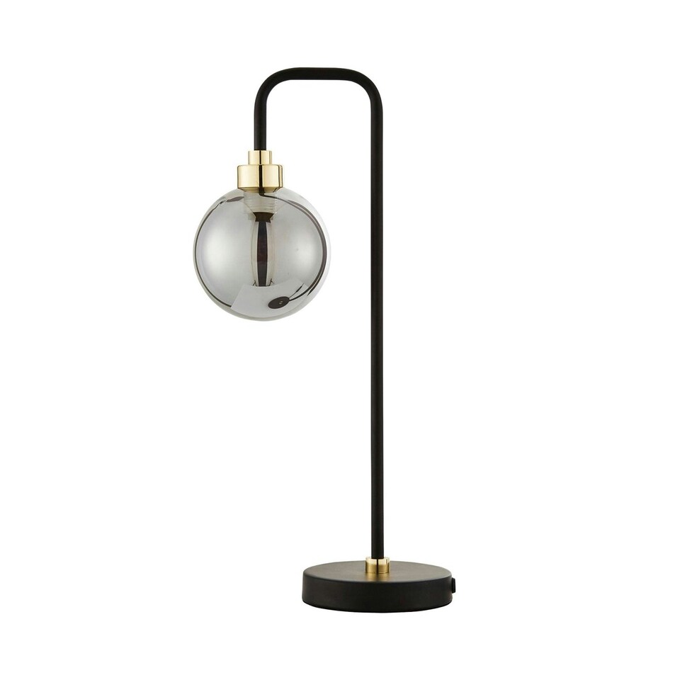 image 1 of First Choice Lighting Set of 2 Matt Black and Smoked Glass Table Lights Black | Grey