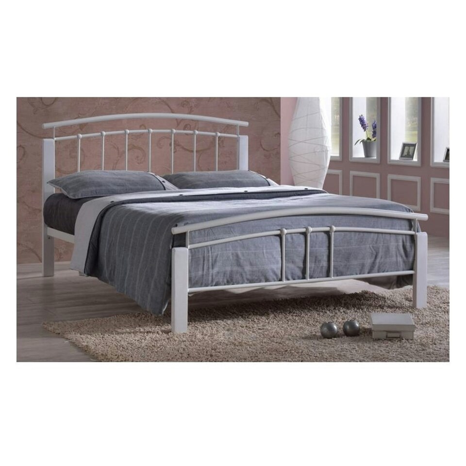 Silver Metal & White Beech Bed Frame - King Size 5ft