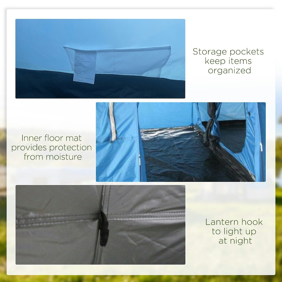 image 1 of Outsunny 5-6 Man Family Tent Camping Tent with 2 Room and Carry Bag, Blue