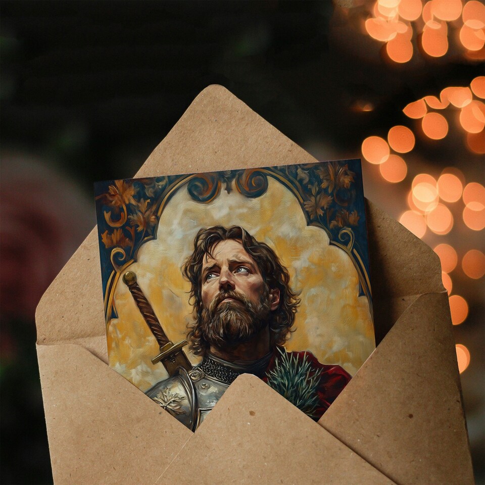 image 1 of William Wallace Thistle Art Nouveau Portrait Birthday Greeting Card
