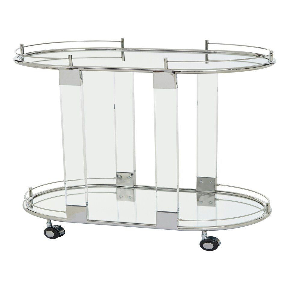 image 1 of Interiors by Premier Oval Mirrored Trolley Silver