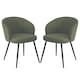 image 1 of SONARA Modern Set of 2 Chunky Weave Fabric Ergonomic Dining Chairs with Arms | Green