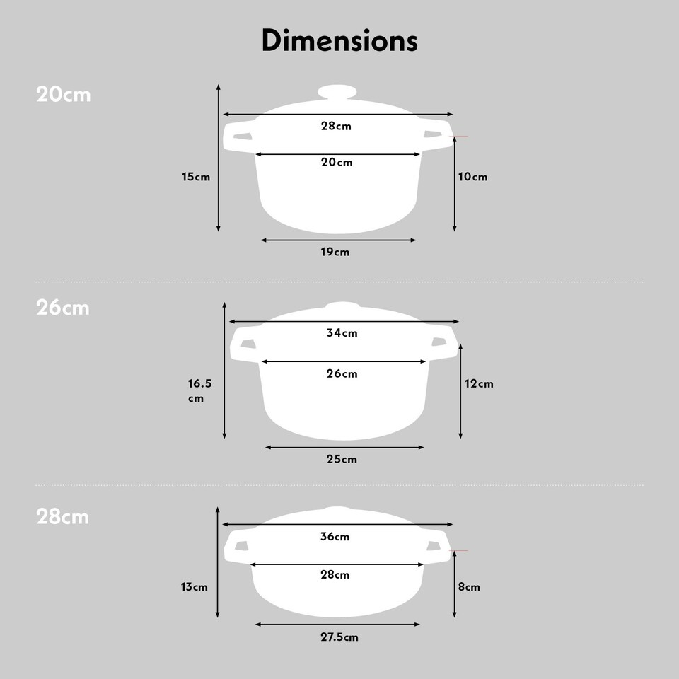 image 1 of Cooks Professional Cast Iron Casserole Set of 3 | 20cm, 26cm & 28cm | Enamelled Inside & Out | Graduated Red
