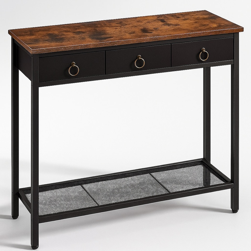image 1 of Slim Hallway Console Table with 3 Non-Woven Drawers