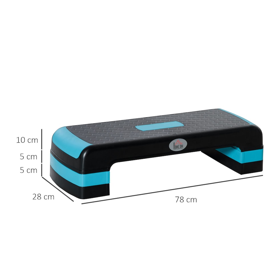 image 1 of HOMCOM Aerobic Step Three-Level Adjustable Exercise Stepper, Black and Blue