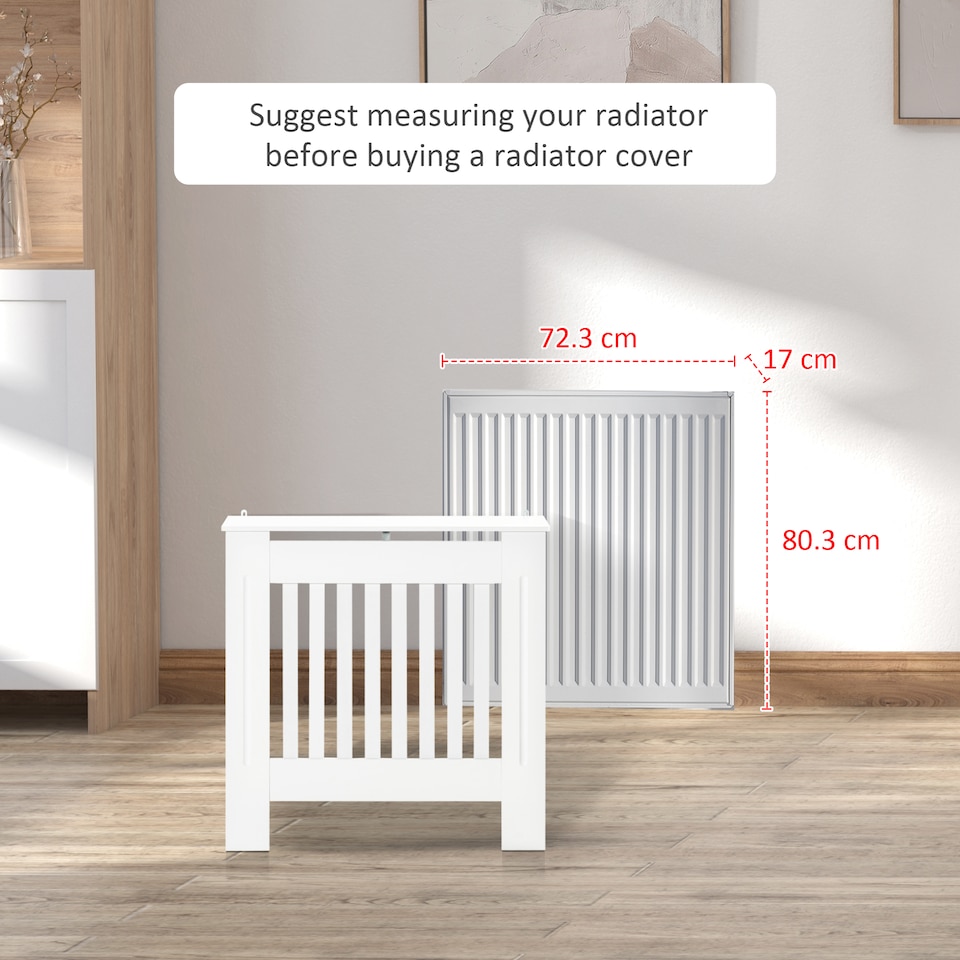 image 1 of HOMCOM Slatted Radiator Cover Painted Cabinet MDF Lined Grill in White (78L x 19W x 81H cm)