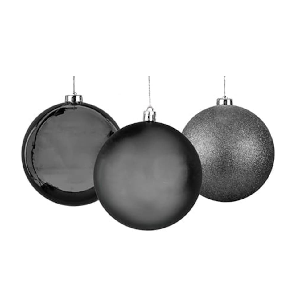 Dark Grey Shatterproof Christmas Baubles 6cm - Pack of 6