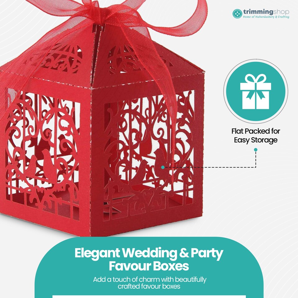 image 1 of Love Birds Wedding Favour Boxes with Organza Ribbon Gift Boxes - 50pcs