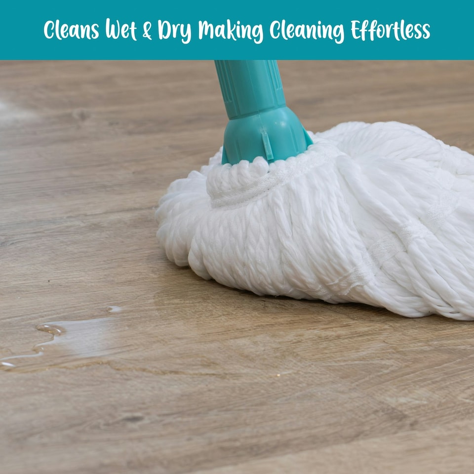 image 1 of JVL Super-Absorbent Easy Twist Microfibre Floor Mop, Turquoise