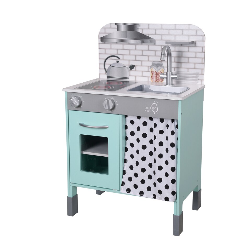 image 1 of Teamson Kids Wooden Play Kitchen, Adjustable Heights, Petrol, Little Chef Philly