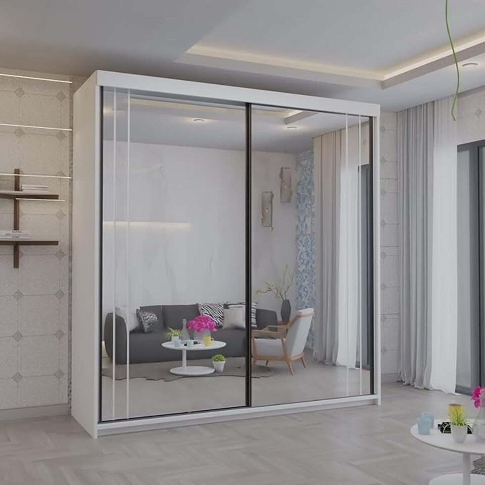 image 1 of Modern Sliding Mirror 150/203cm White/Black/Grey White | 203cm