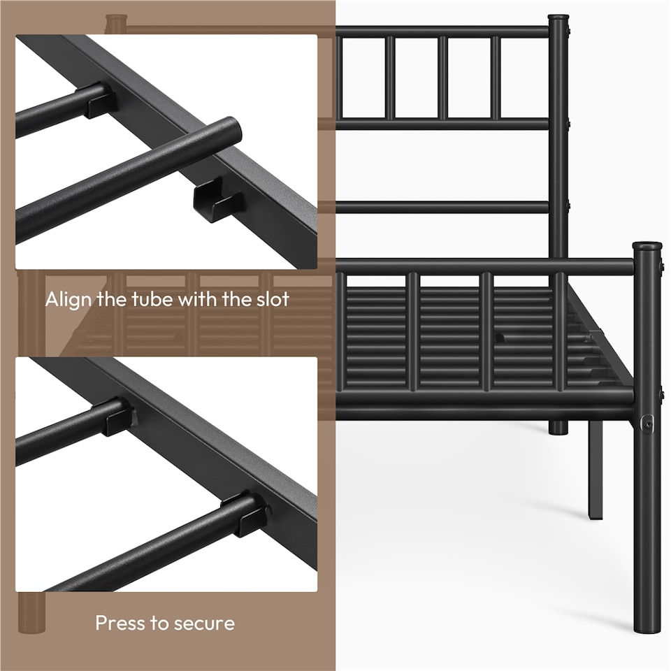 image 1 of Yaheetech 3ft Single Metal Bed Frame with Slatted Headboard Black