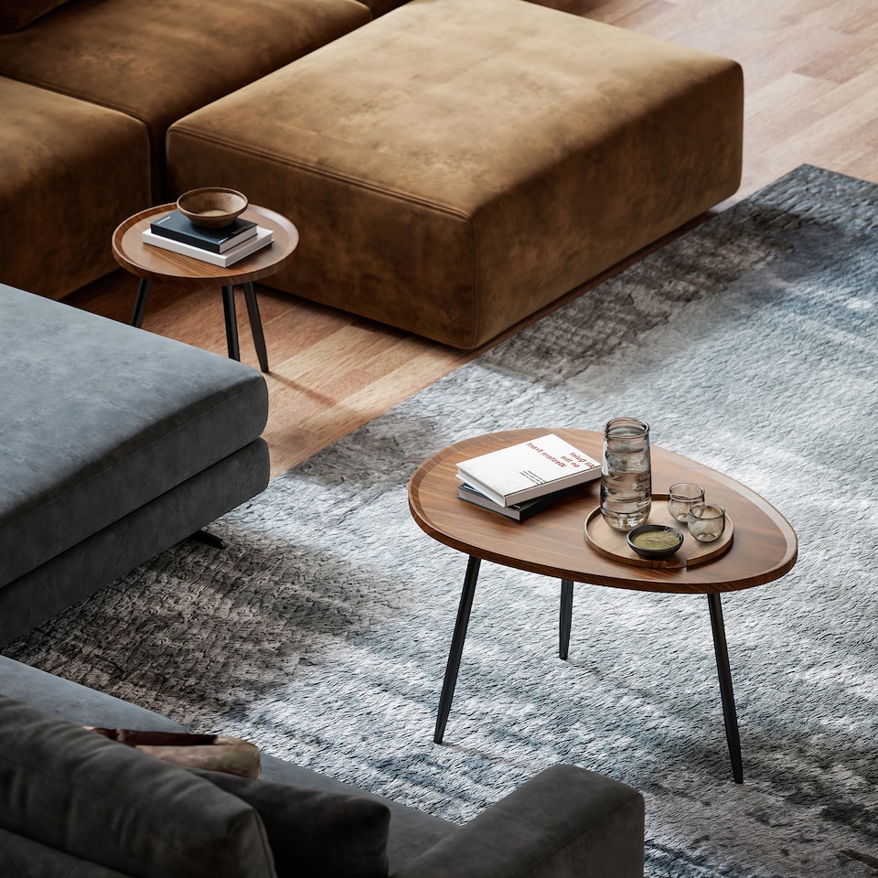 image 1 of HOMCOM Nesting Coffee Table Set of 2, 80cm Modern Stacking End Side Table with Metal Legs for Living Room Bedroom Office, Chestnut Wood Effect