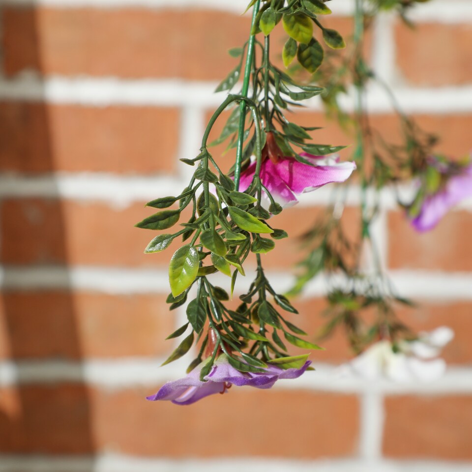 image 1 of HOMCOM Set of 2 Artificial Silk Azalea Flowers, Hanging Planters with Basket, FauPlants for Home Indoor Outdoor Decor, Pink and White