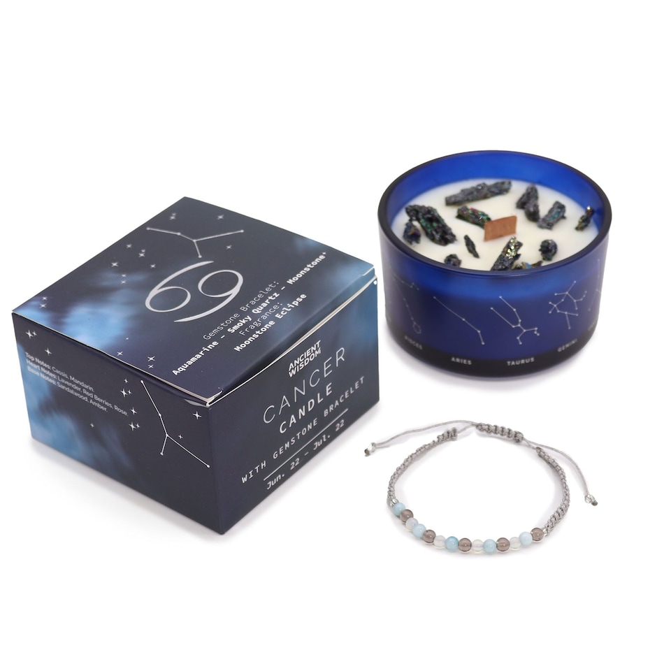 image 1 of Serenityy Zodiac Crystal Candle with Gemstone Bracelet - Cancer