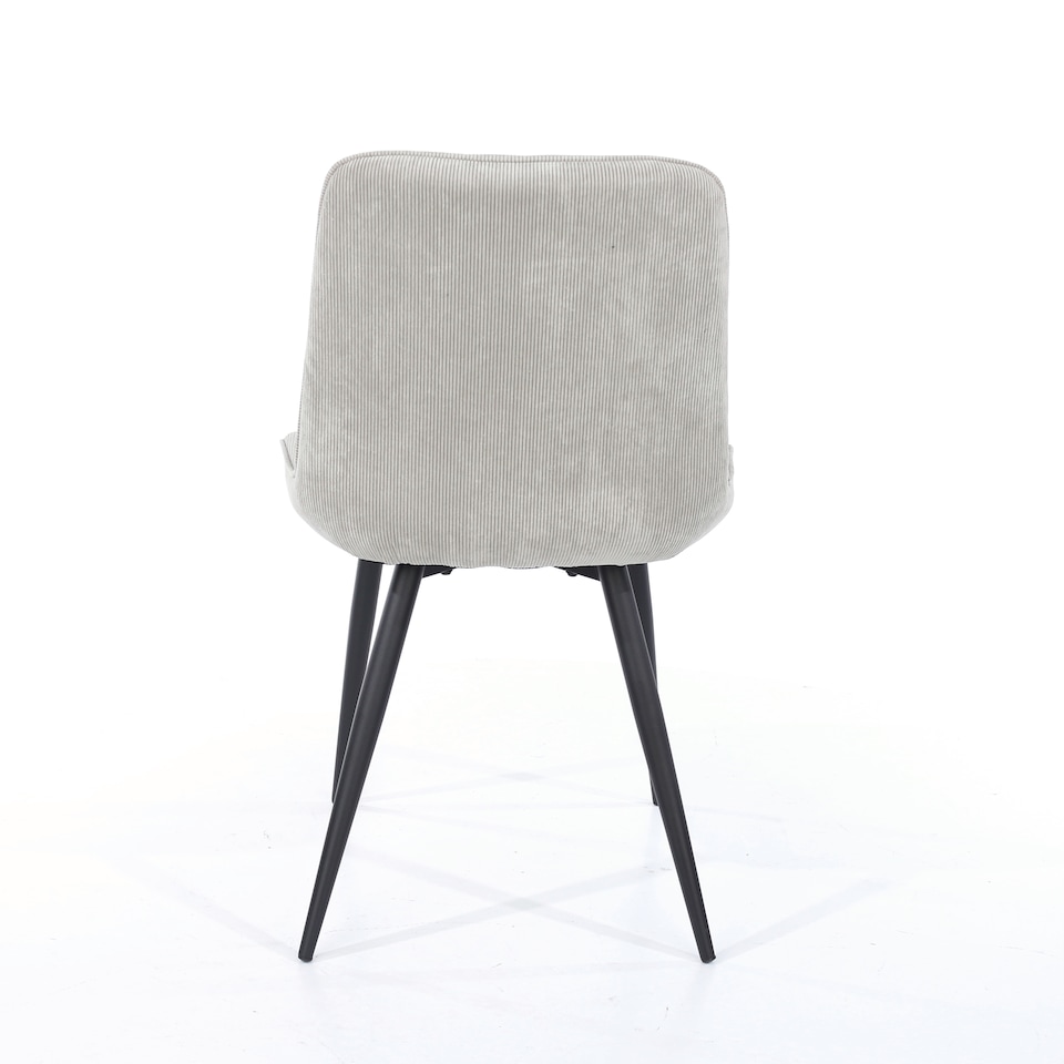 image 1 of Pair of Aspen Cord Fabric Diamond Stitch Dining Chairs with Curved Seat and Black Tapered Metal Legs | Grey | Light Grey | 1