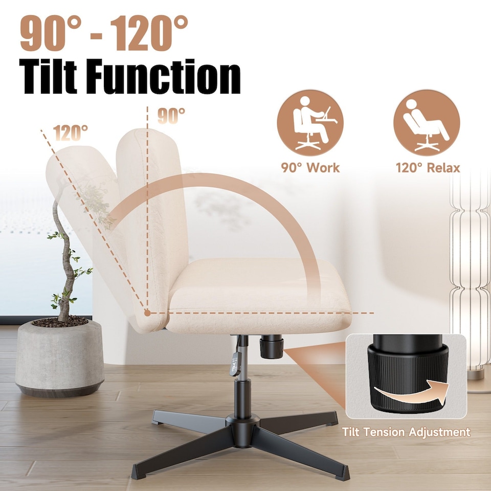 image 1 of Rattantree Ergonomic Cross Legged Office Chair Armless Velvet Desk Chair