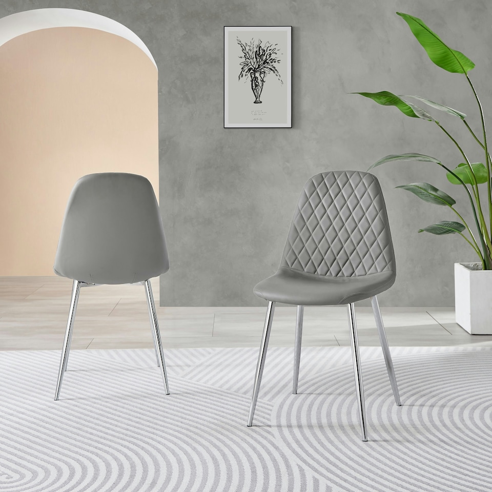 image 1 of Furniturebox 2x Elephant Grey Corona Dining Chairs (Silver)
