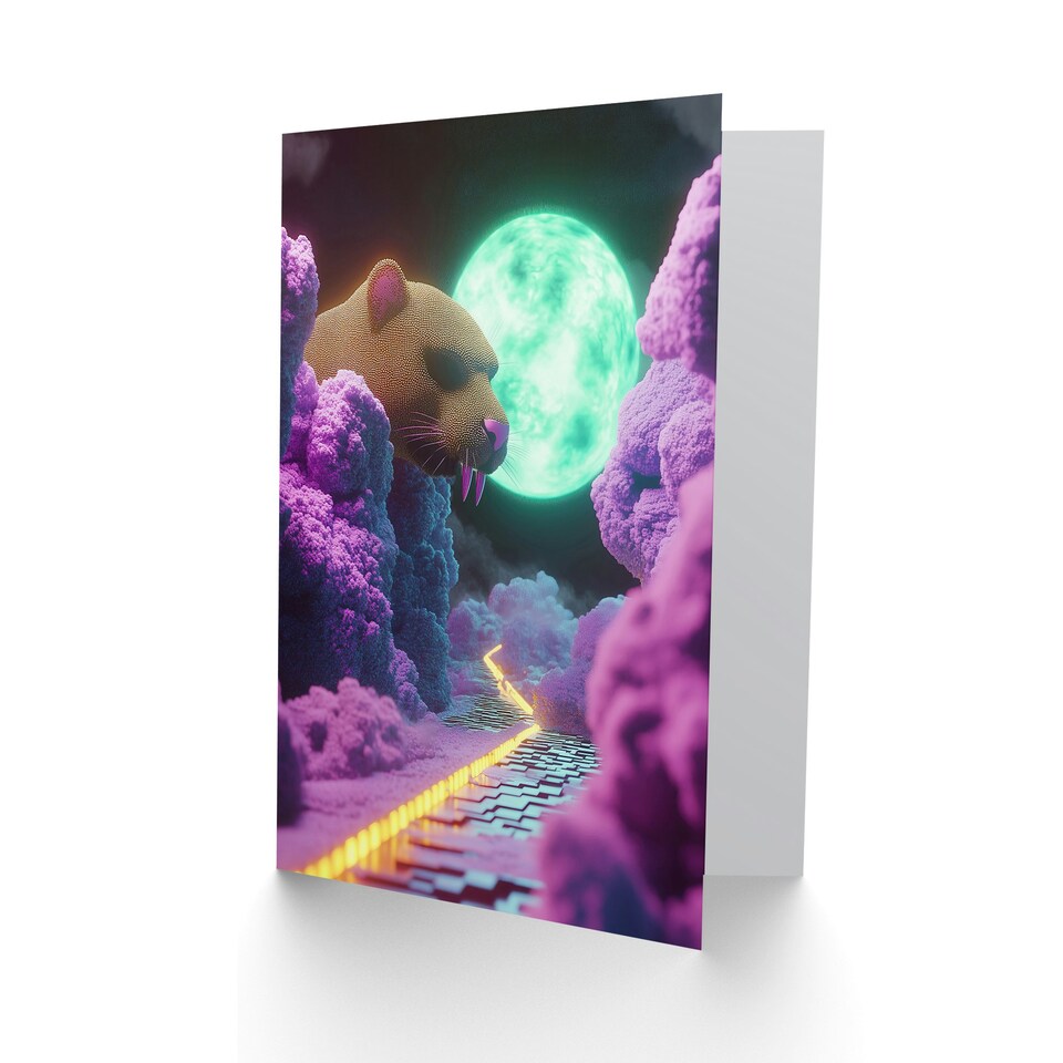 image 1 of Sci Fi Fantasy Landscape Large Rat Neon Moon Birthday Greeting Card