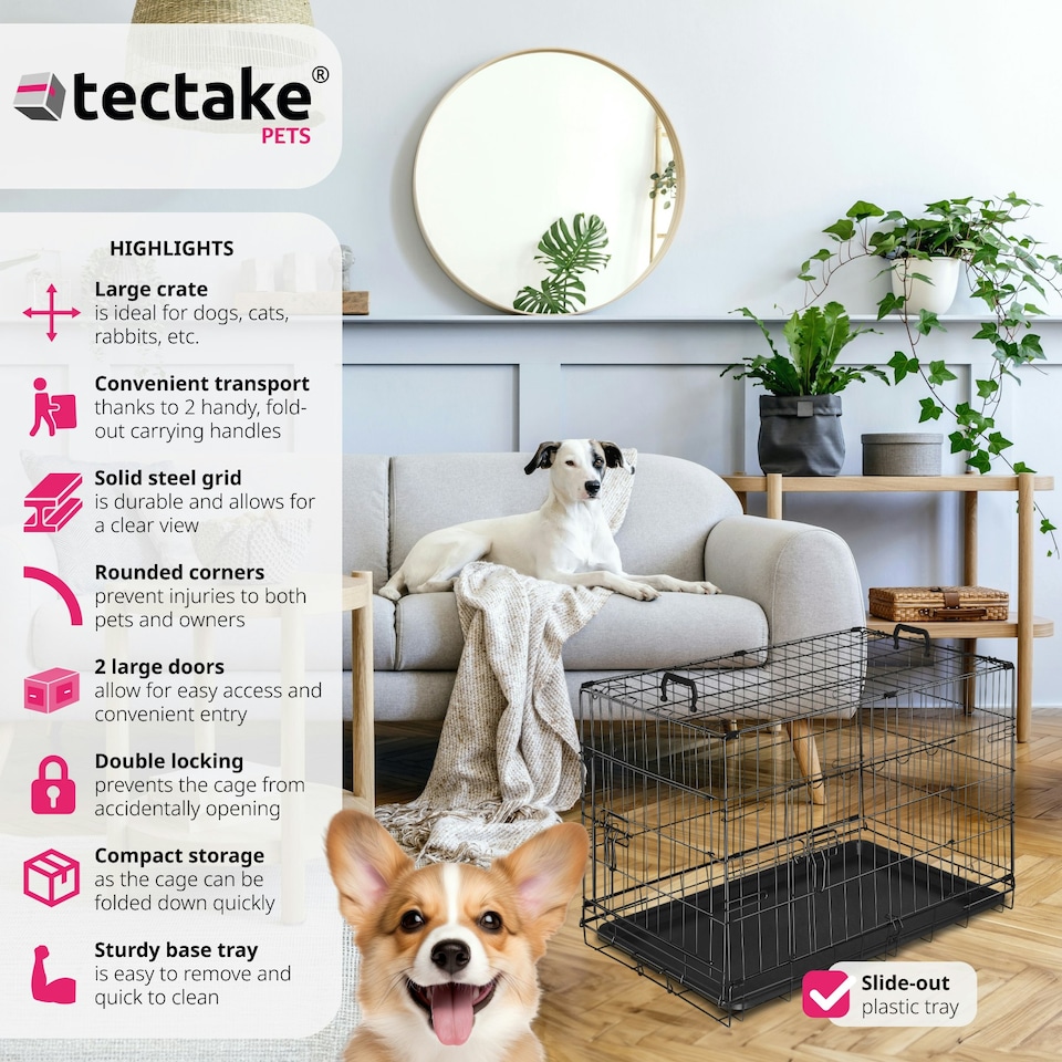 image 1 of Dog Crate Luna - foldable, robust steel mesh, double locked doors - 48x78x52.5cm