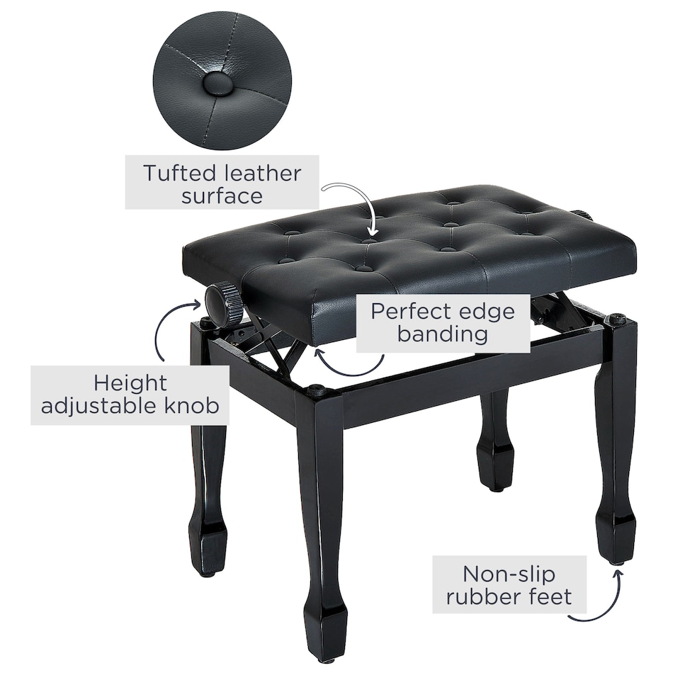 image 1 of HOMCOM Faux Leather Piano Stool Height Adjustable Seat Keyboard Bench Black