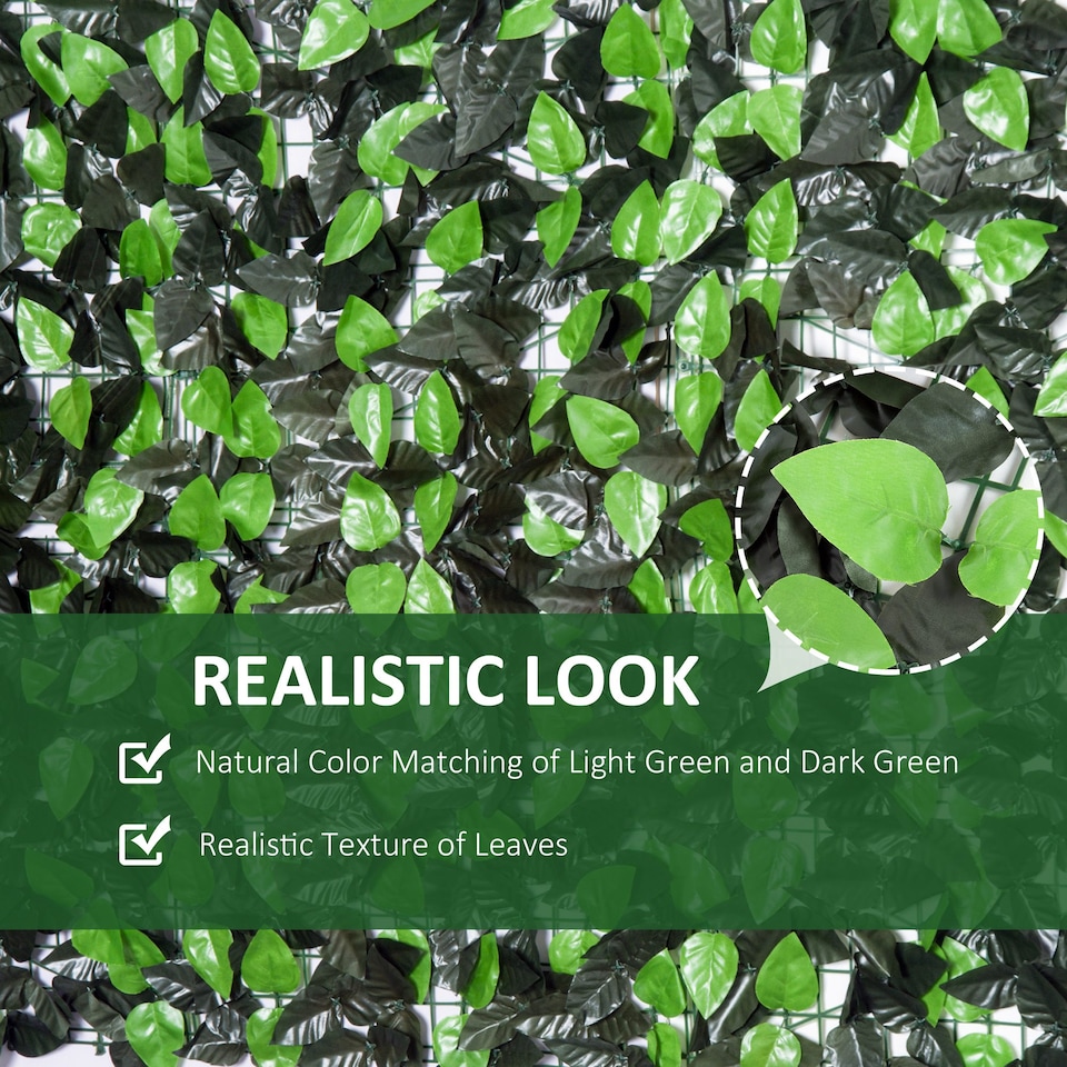 image 1 of Outsunny Artificial Leaf Hedge Screen Privacy Fence Panel for Garden 3Mx1M