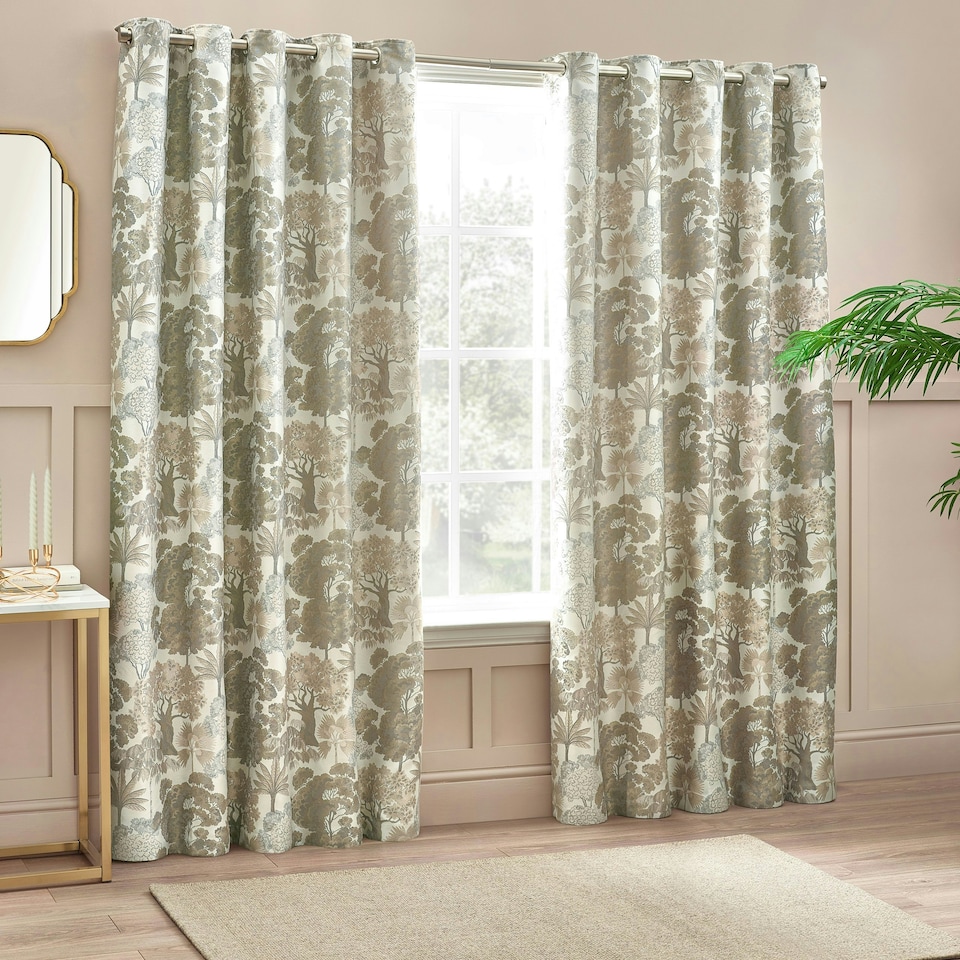 image 1 of Wylder Woodlands Floral Jacquard Natural Eyelet Curtains (W)168cm x (D)183cm | Multi