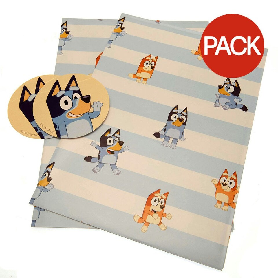 Bluey Gift Wrap (Pack of 2) - Blue/White/Yellow - One Size