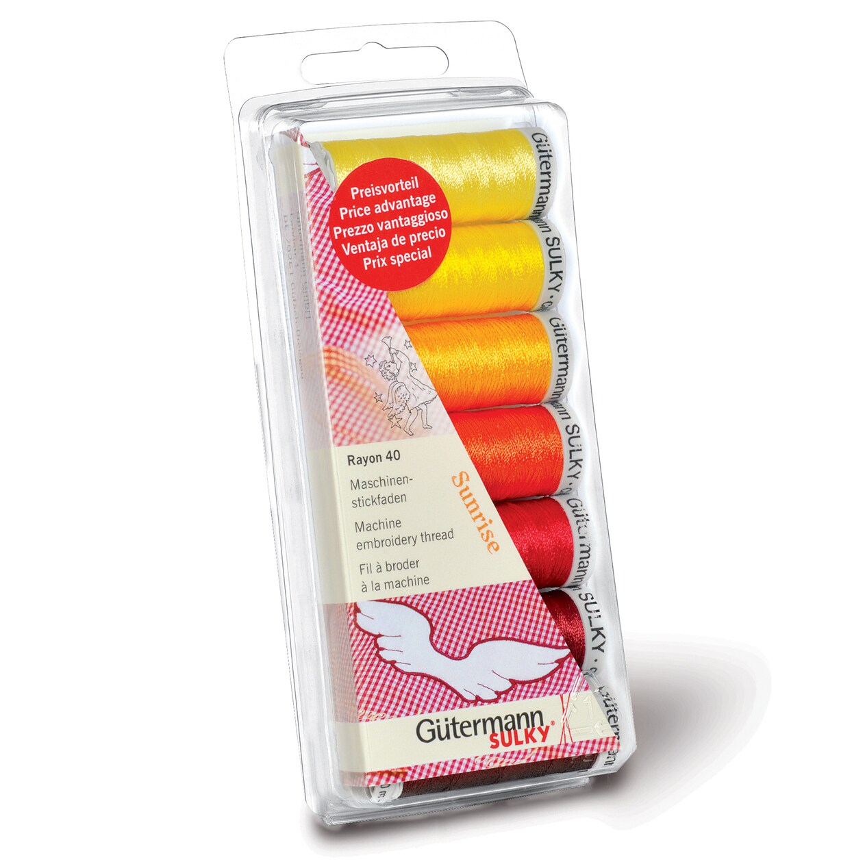 Gutermann Rayon 40 Thread Set - 7x200m Sunrise Colours, High-Sheen Machine Embroidery Thread