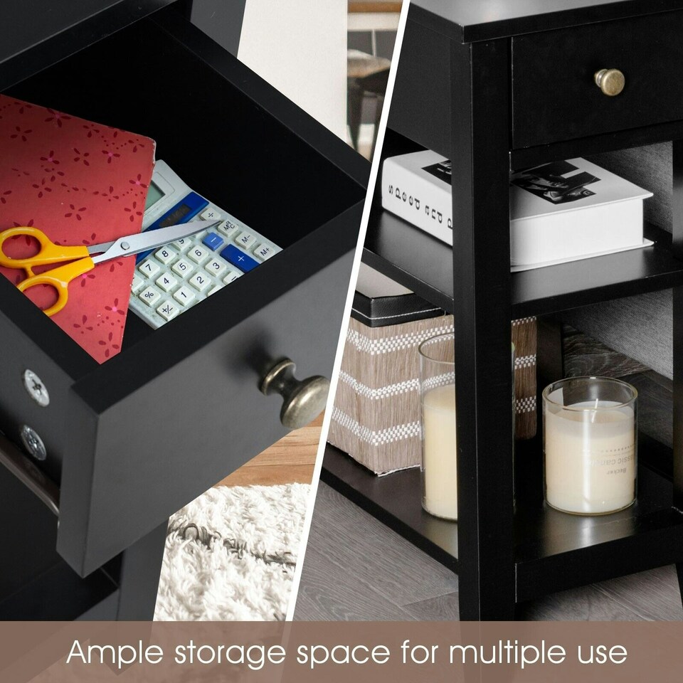 image 1 of COSTWAY 3-Tier End Table Sofa Bedside Table W/ Drawer Black