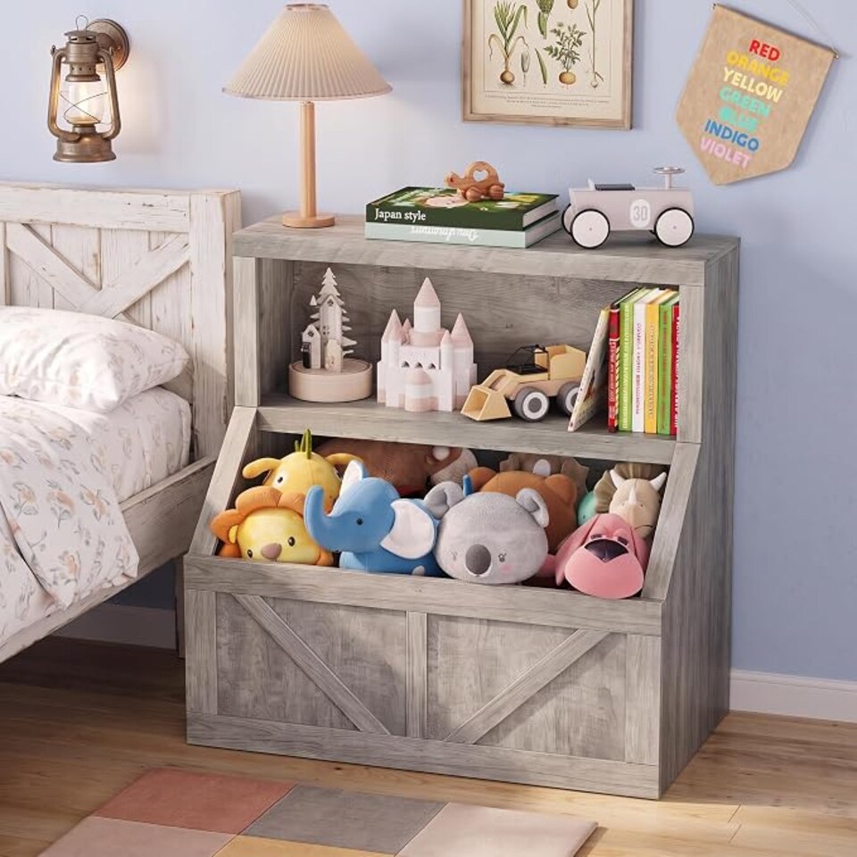 image 1 of London Boutique Kids Bookshelf Toy Storage Cabinet 2-Tier Wooden Organiser 80x42x81cm