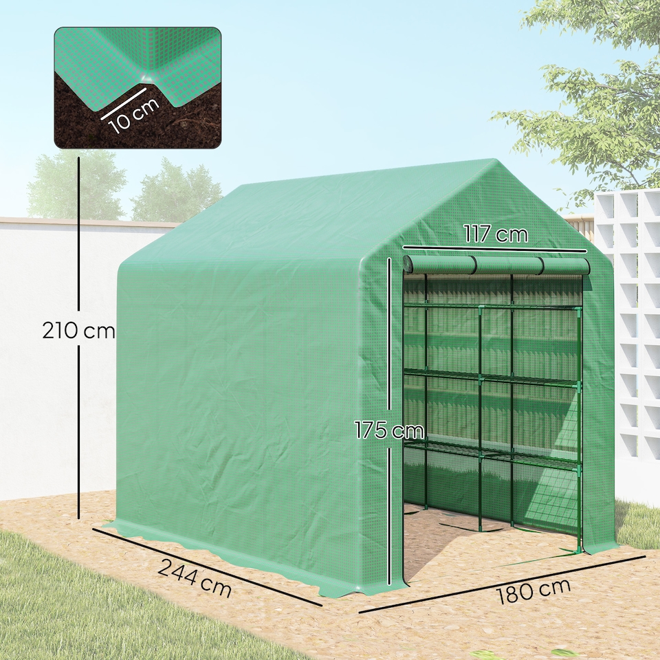 image 1 of Outsunny Walk-in Garden Greenhouse Shelves Polytunnel Steeple Grow House