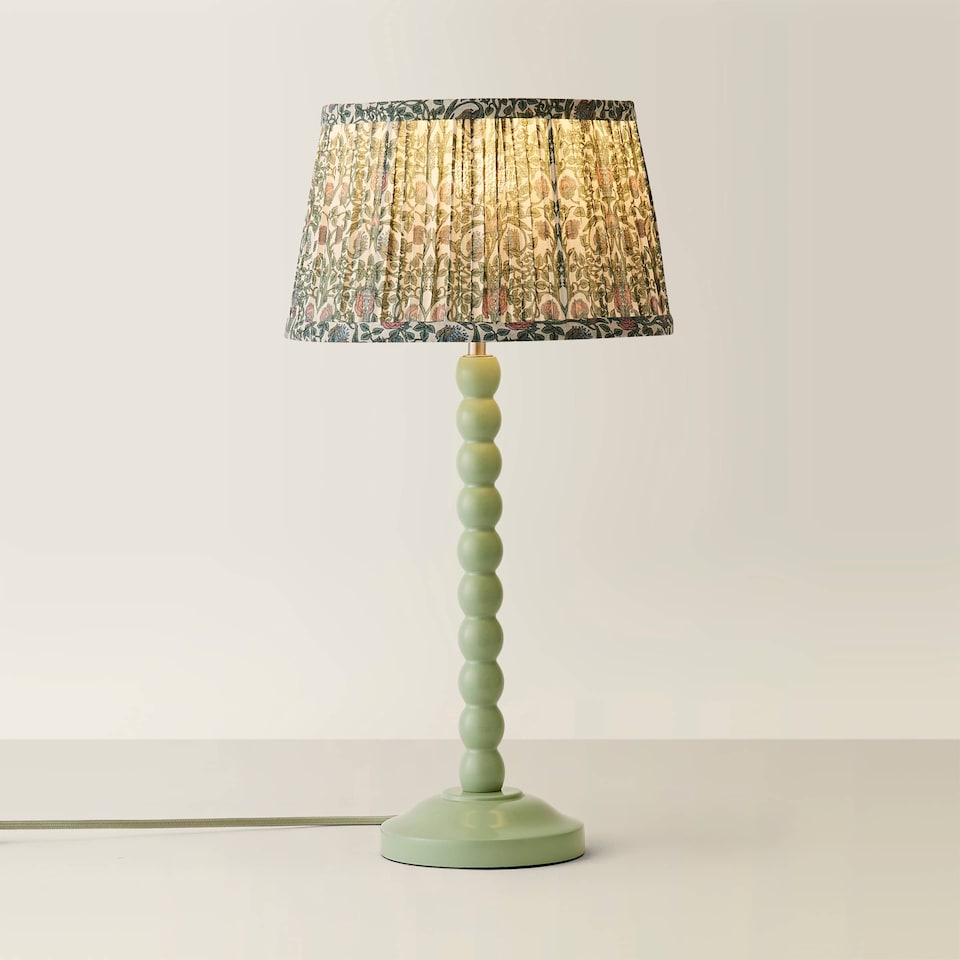 image 1 of ValueLights Bobbin Green Table Lamp Floral Pleated Shade