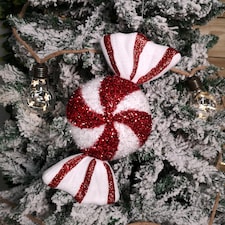 28cm Red and White Glitter Candy Stripe Sweet Hanging Christmas Decoration