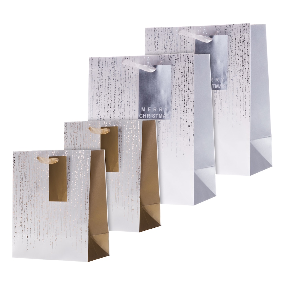 image 1 of Hallmark Pack Of 4 Christmas Gift Bags - 2 Sizes 2 Silver and Gold Designs