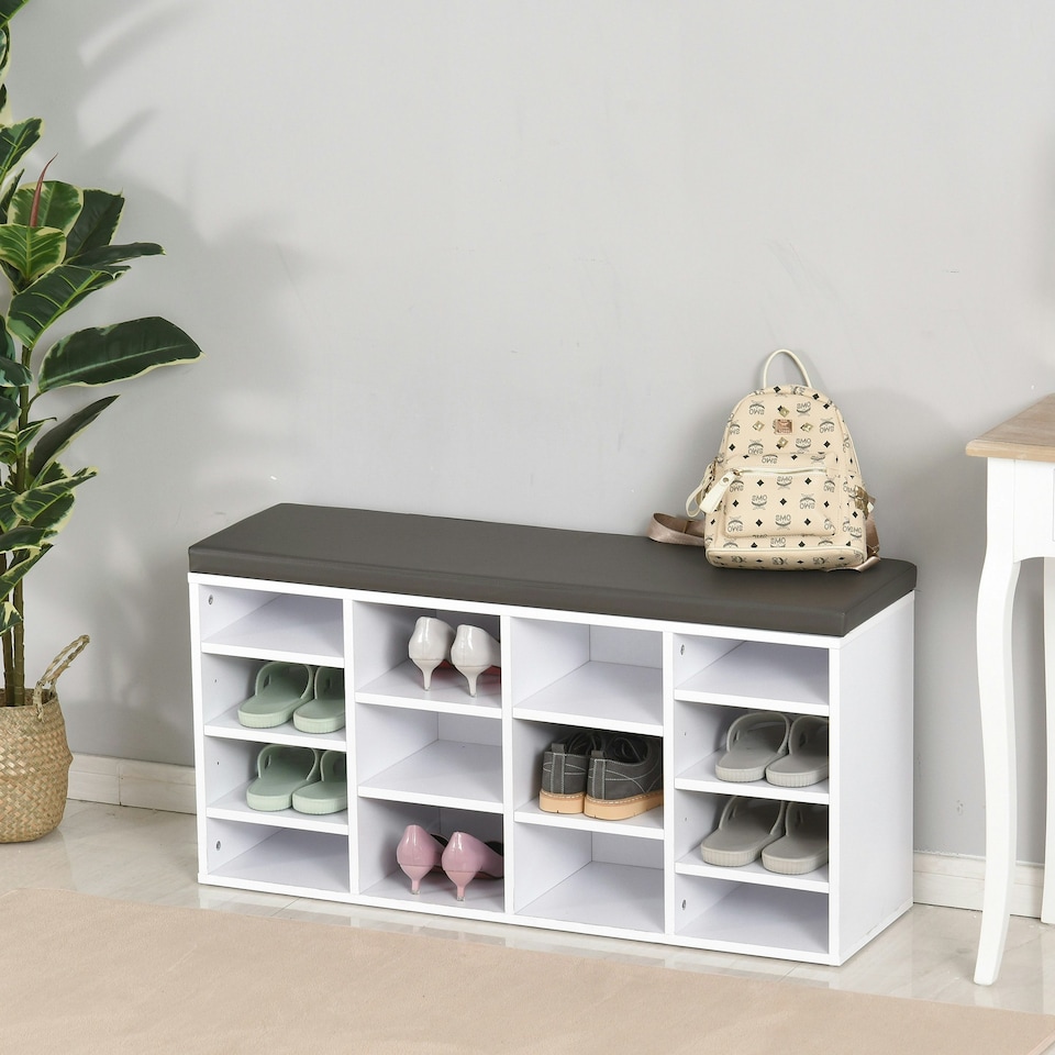 image 1 of Multi-Storage Shoe Rack w/ 14 Compartments Cushion Moving Shelves for Home Yellow